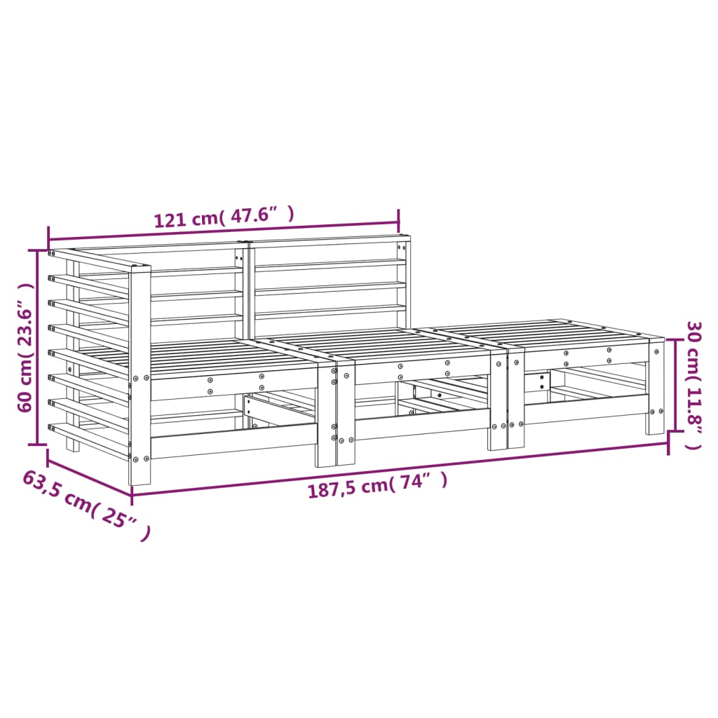 Muebles de jardín 3 PCS Douglas de madera maciza