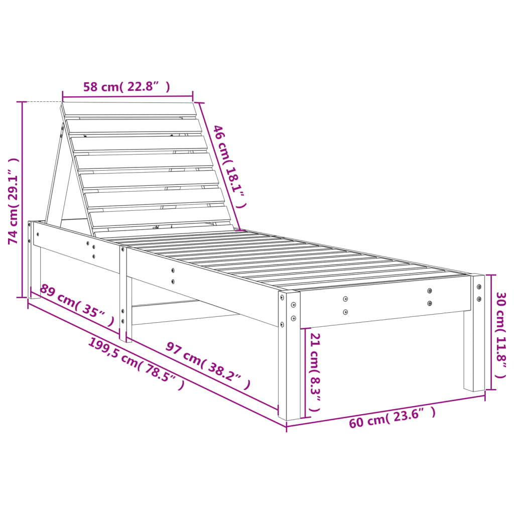 Sedia bianca lunga 199.5x60x74 cm in legno di pino solido