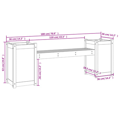 Bench with planters 180x36x63 cm solid pine wood