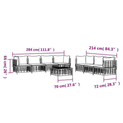 8 PCS Móveis de jardim com almofadas de antracite de resina trançada