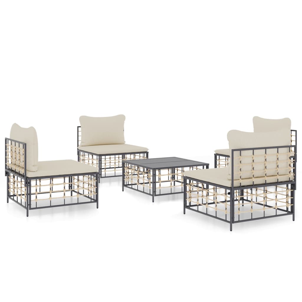 5 PCS Muebles de jardín con cojines de antracita de resina trenzada