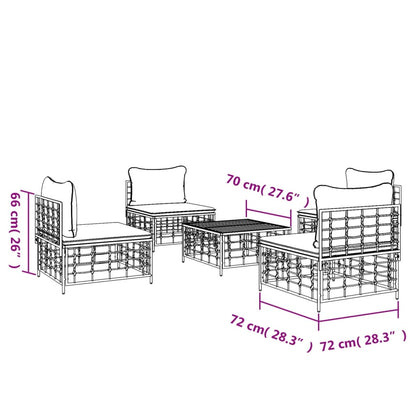 5 PCS Muebles de jardín con cojines de antracita de resina trenzada