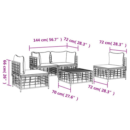 5 PCS Muebles de jardín con cojines de antracita de resina trenzada