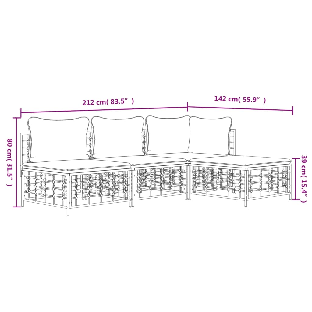 4 PCs Gartenmöbel mit geflochtenen Harz -Anthrazitkissen