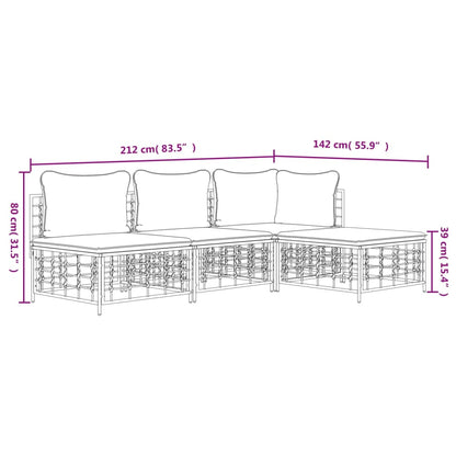 4 PCs Gartenmöbel mit geflochtenen Harz -Anthrazitkissen