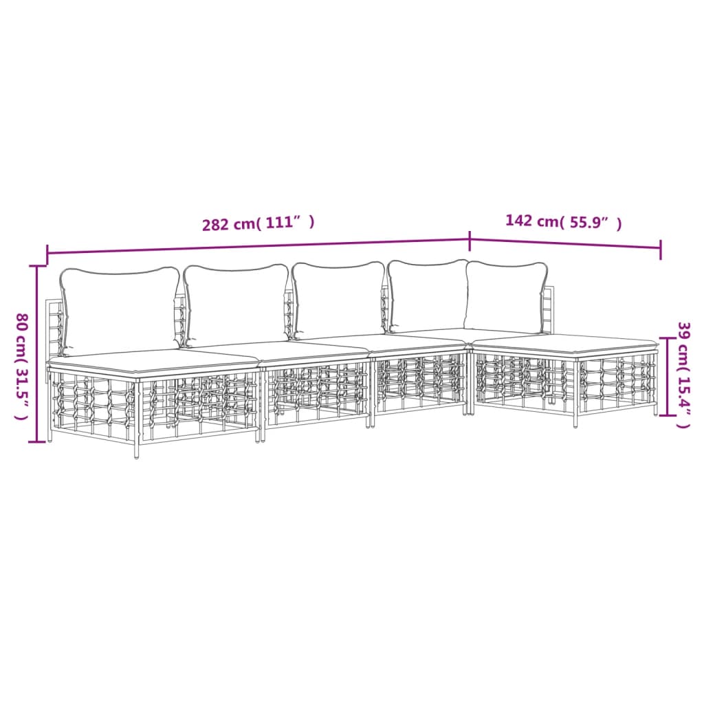 5 PCS Muebles de jardín con cojines de antracita de resina trenzada