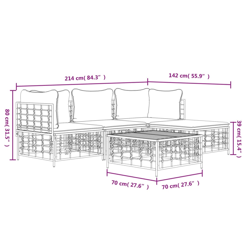 4 PCS Móveis de jardim com almofadas de antracite de resina trançada