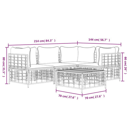 5 PCS Muebles de jardín con cojines de antracita de resina trenzada