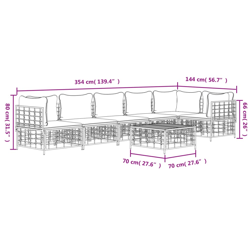 Salon de jardin 7 pcs avec coussins anthracite résine tressée