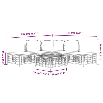 6 PCS Móveis de jardim com almofadas de antracite de resina trançada