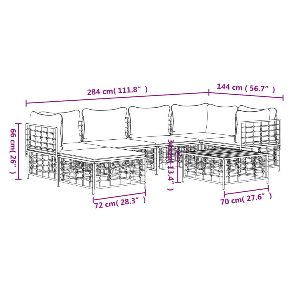 Muebles de jardín de 7 PC con cojines de antracita de resina trenzada