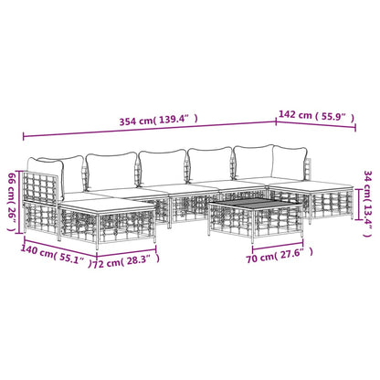 Muebles de jardín de 8 PC con cojines de antracita de resina trenzada