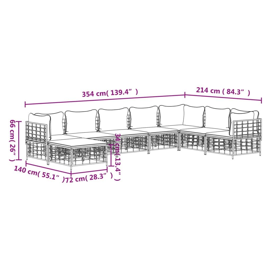 Muebles de jardín de 8 PC con cojines de antracita de resina trenzada