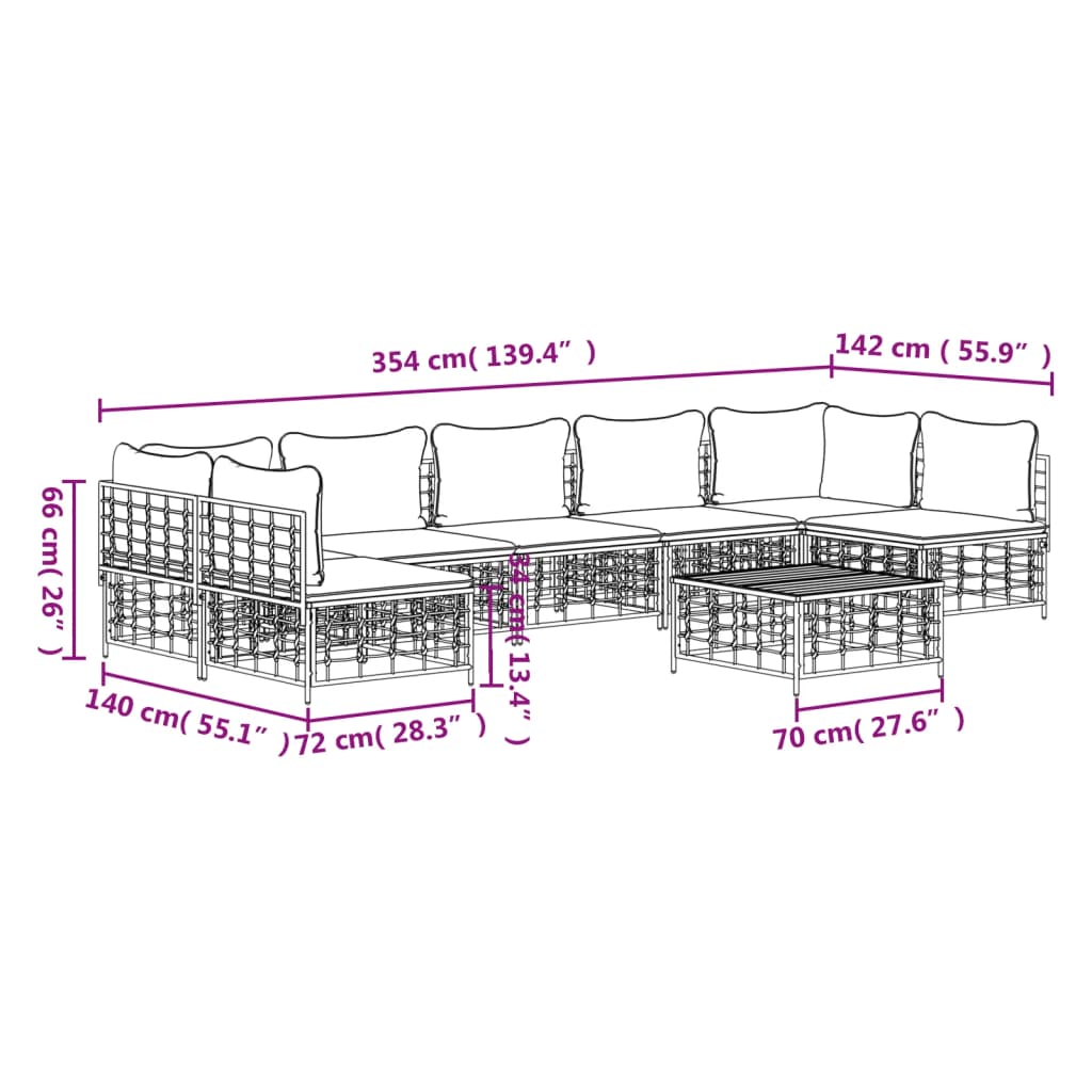 8 PCs Gartenmöbel mit geflochtenem Harz -Anthrazitkissen