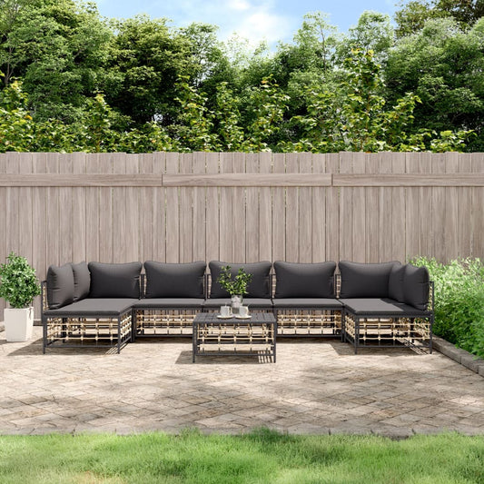 8 pcs garden furniture with braided resin anthracite cushions