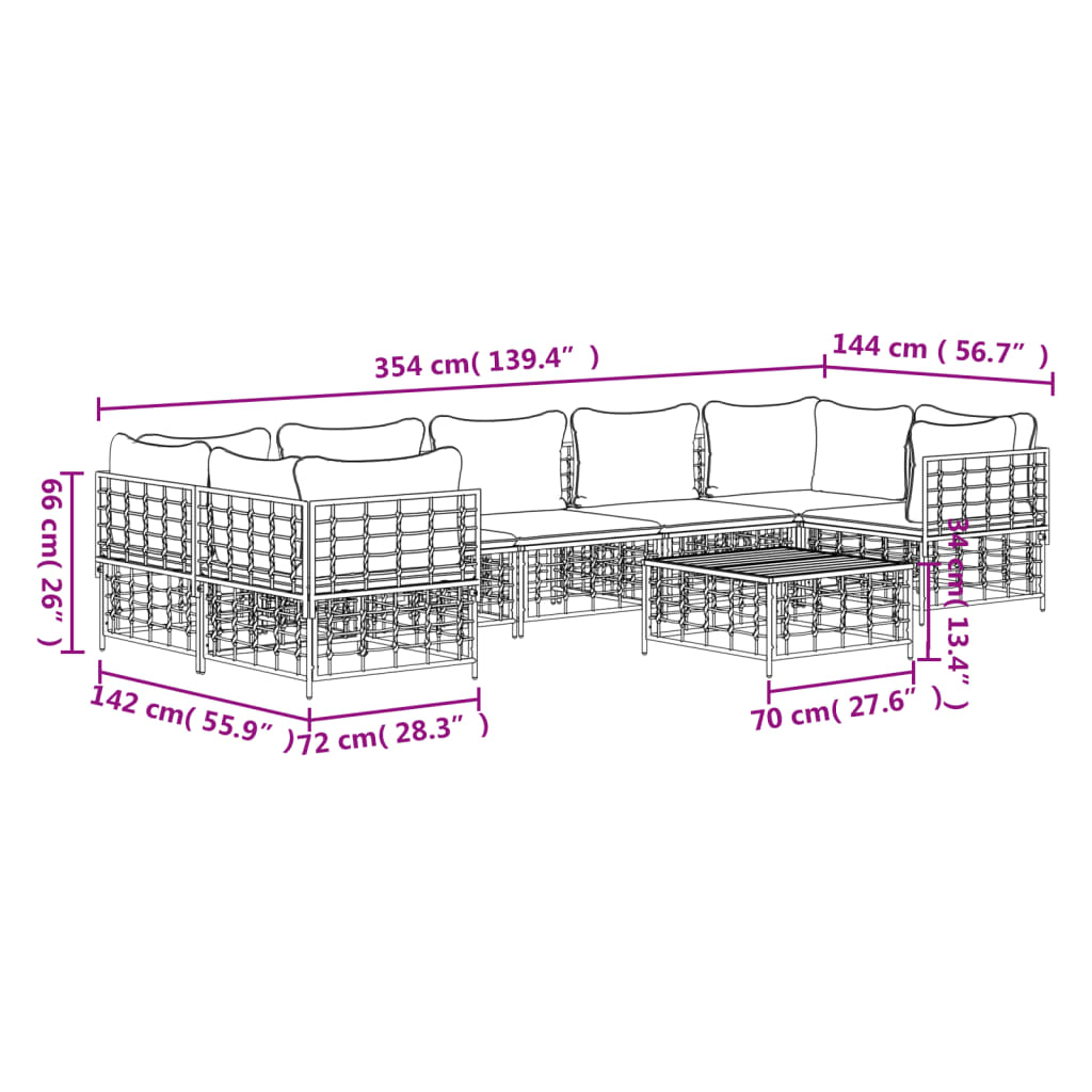 8 PCs Gartenmöbel mit geflochtenem Harz -Anthrazitkissen