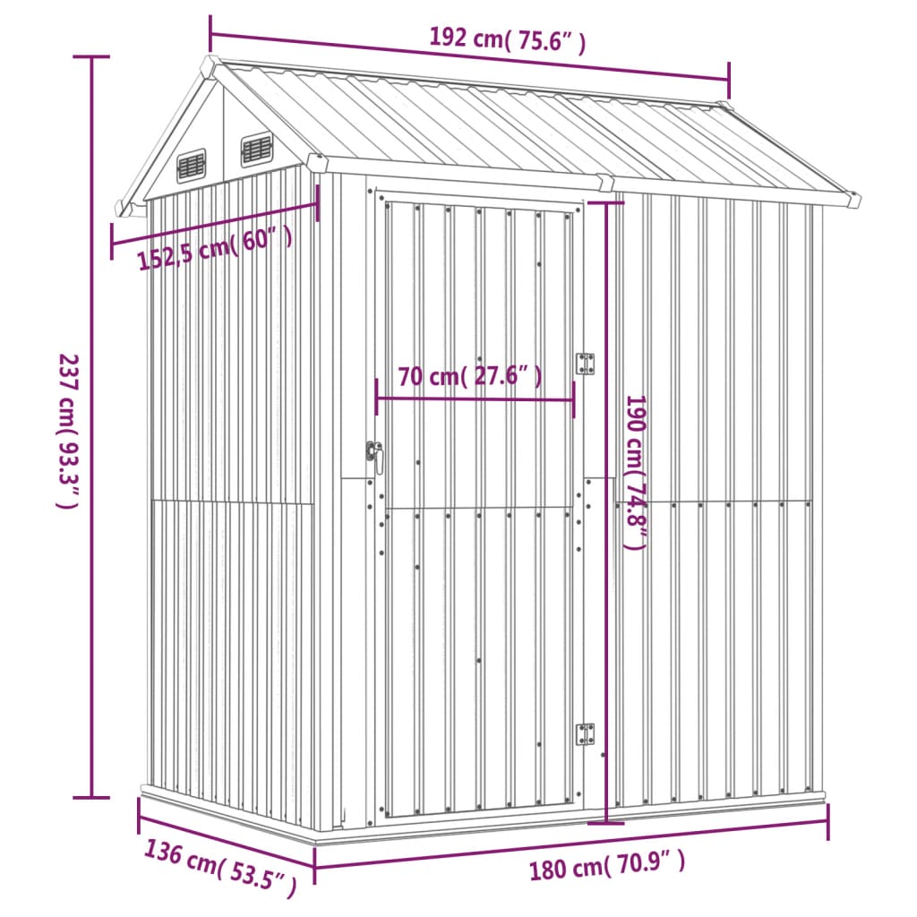 Galpão de jardim cinza claro 192x152.5x237 cm aço galvanizado