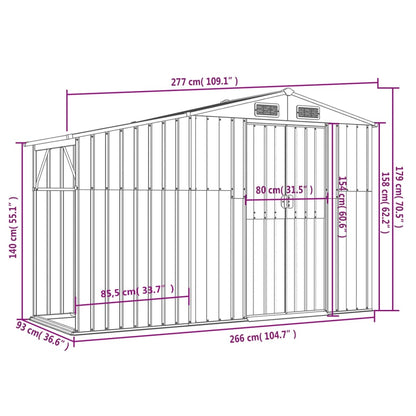 Capannone da giardino antracite 277x93x179 cm in acciaio zincato