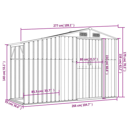 Galpão de jardim marrom 277x93x179 cm aço galvanizado