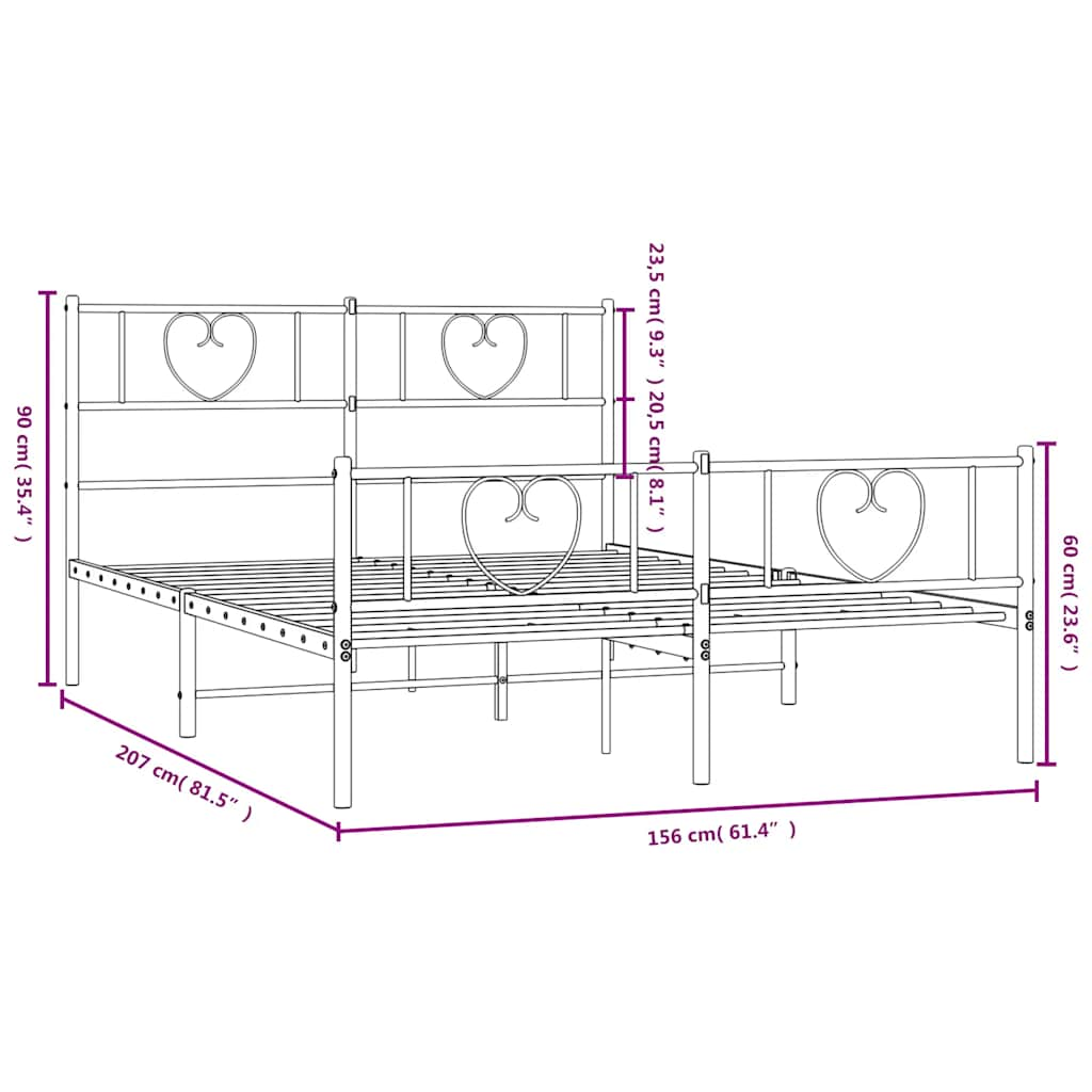 Estrutura de cama de metal com cama de cama/cama branca 150x200cm