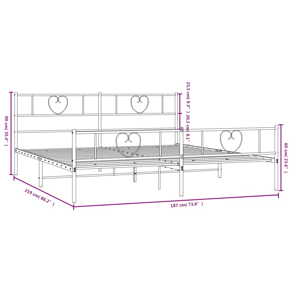 Fiamma del letto in metallo con testiera/letto bianco 183x213cm