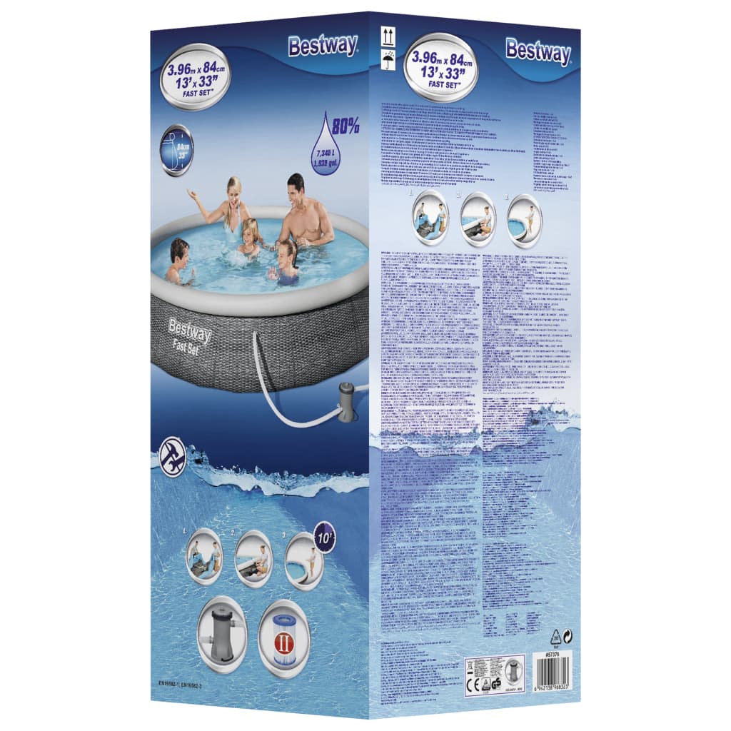 Bestway Fast Set Inflable Pool Juego con bomba 396x84 cm