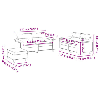 Set von 3 PCs -Sofas mit grauen Kissen