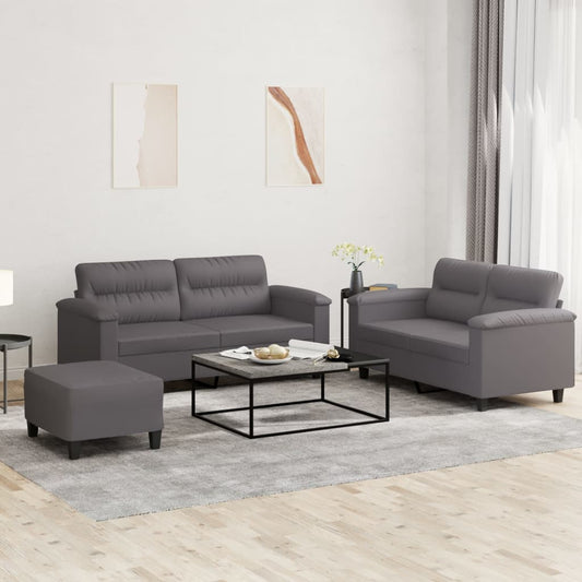 Ensemble de canapés 3 pcs avec coussins Gris Similicuir