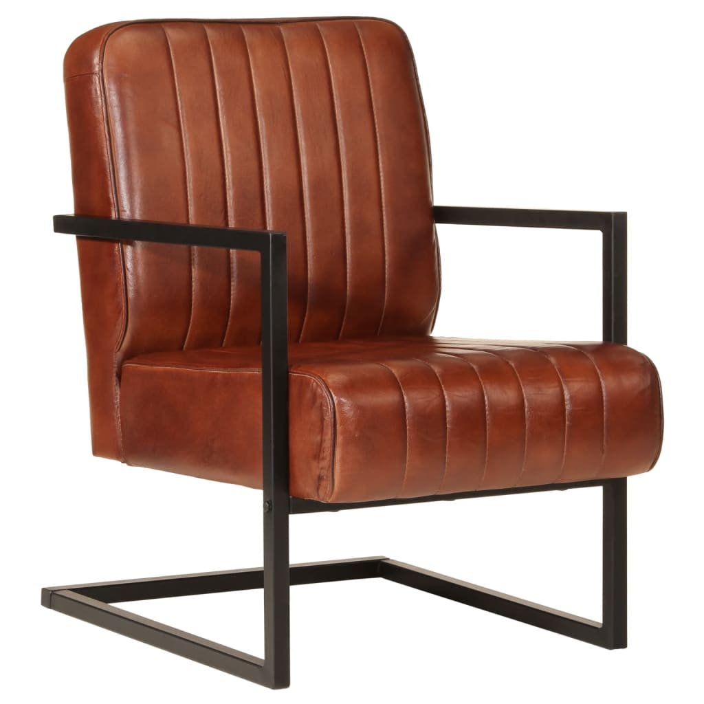 Fauteuil marron cuir véritable