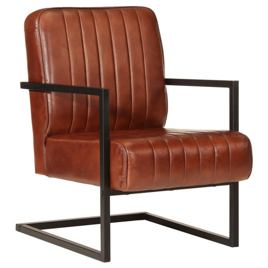 Fauteuil marron cuir véritable