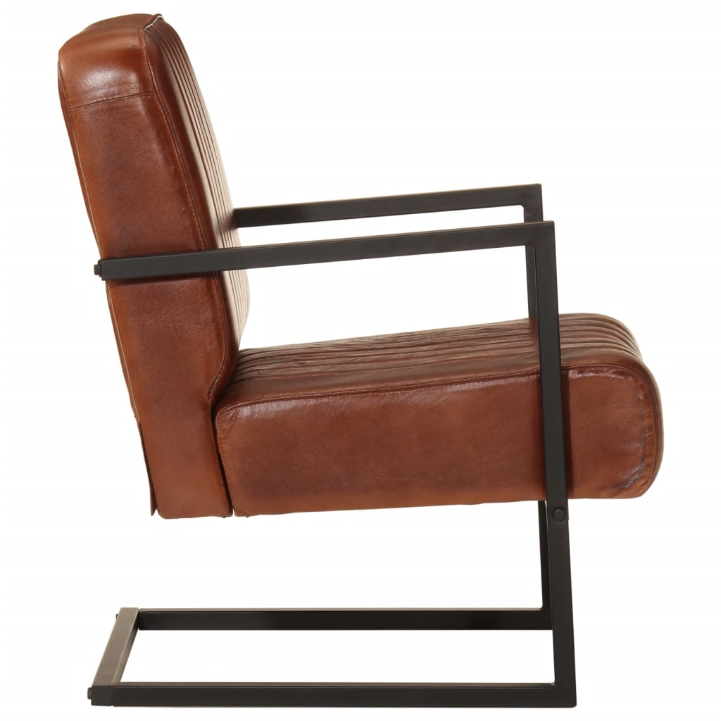 Fauteuil marron cuir véritable