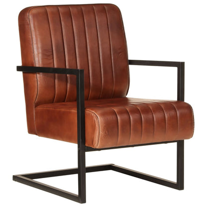 Fauteuil marron cuir véritable