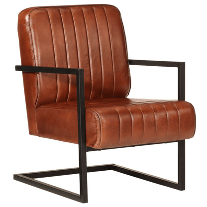 Fauteuil marron cuir véritable