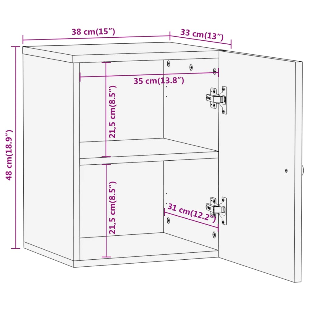 38x333x48 cm mobile a parete in legno massiccio