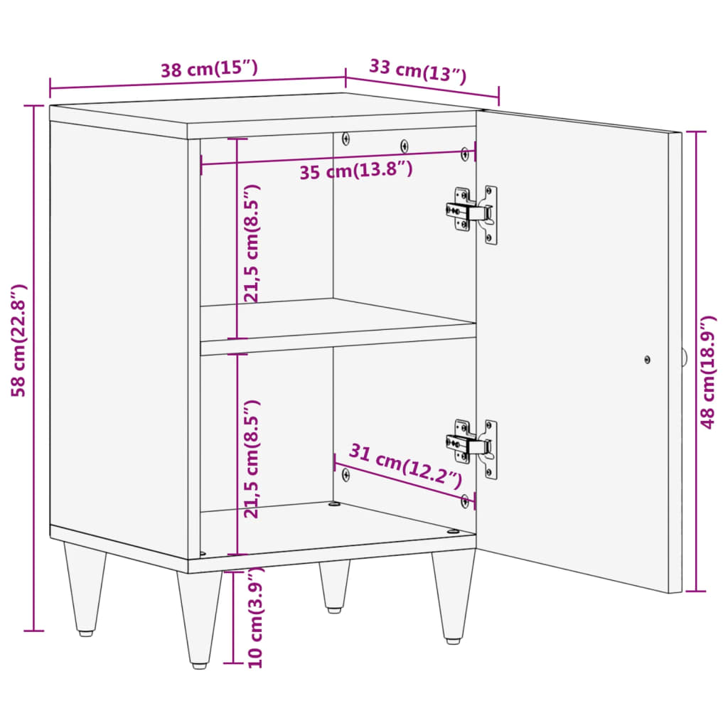 Bathroom cabinet 38x33x58 cm Solid mango wood