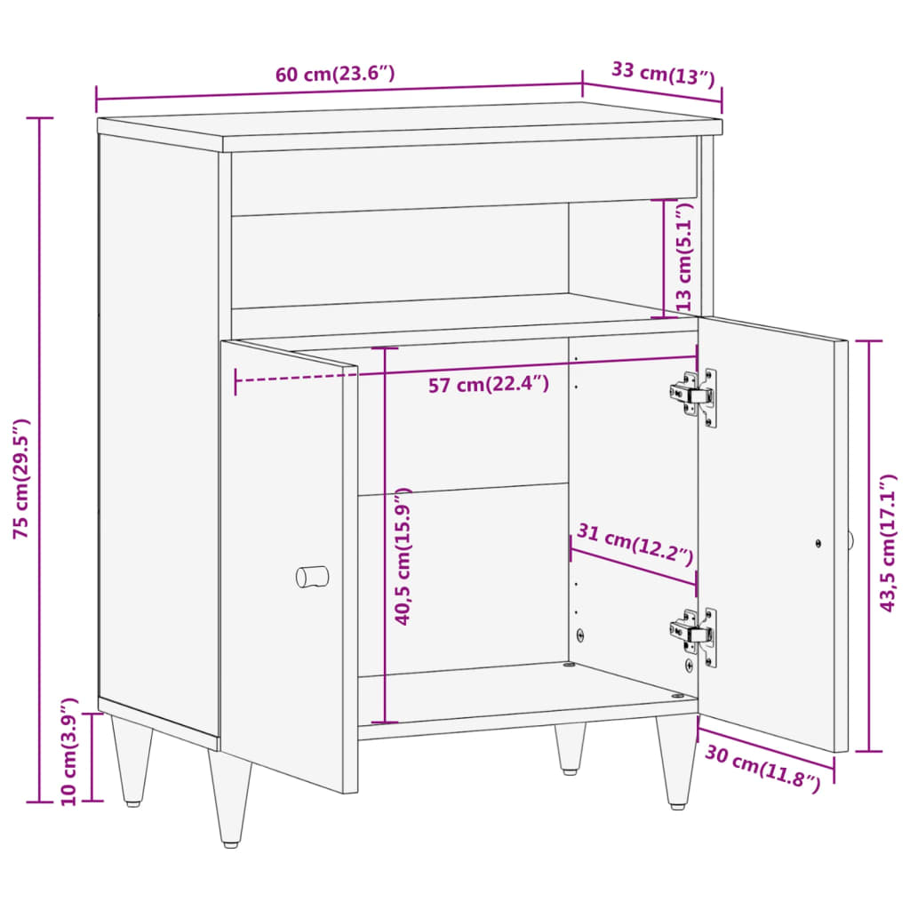 Staterkabine 60x33x75 cm Festes Mangoholz