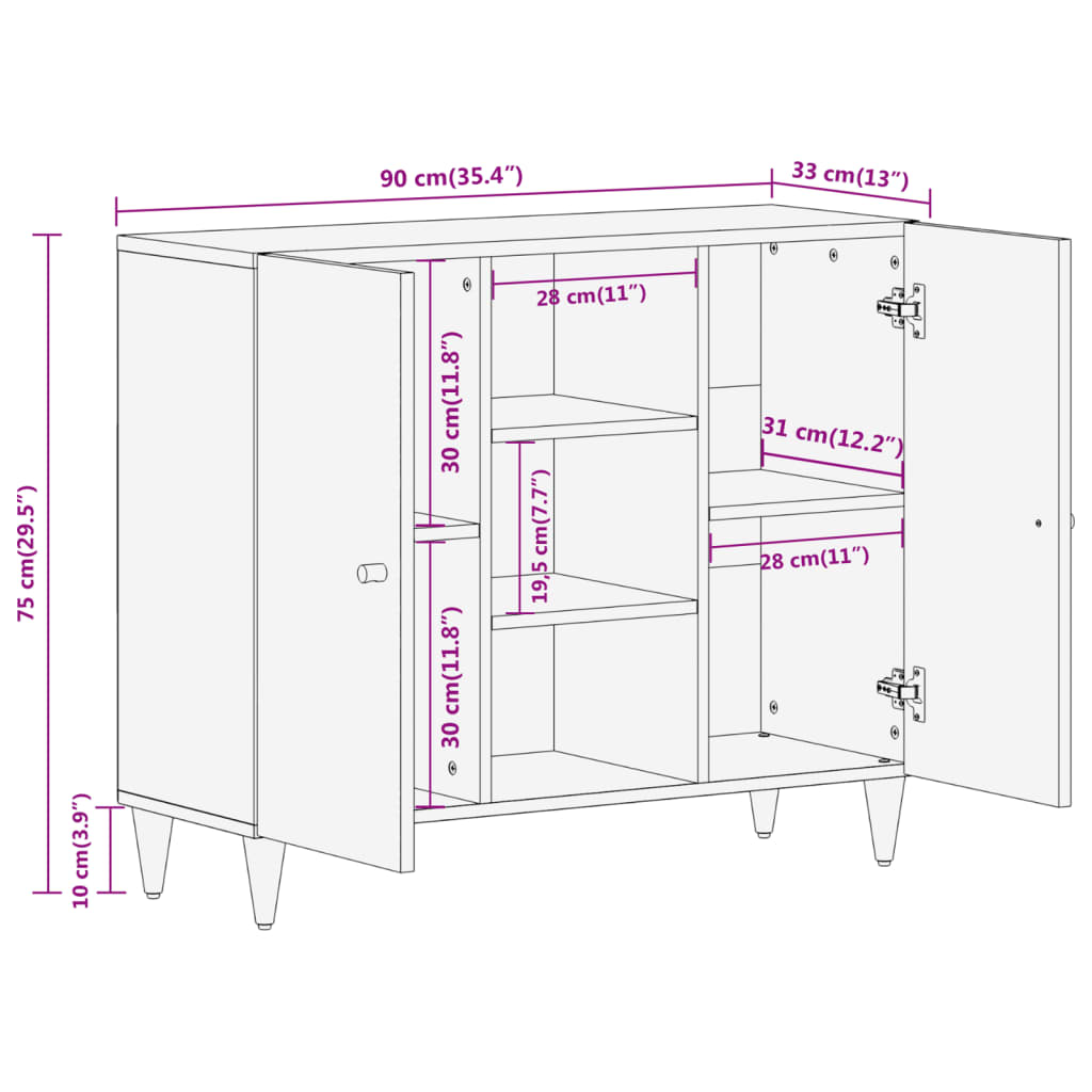 90x33x75 cm maser Mangoholzschrank