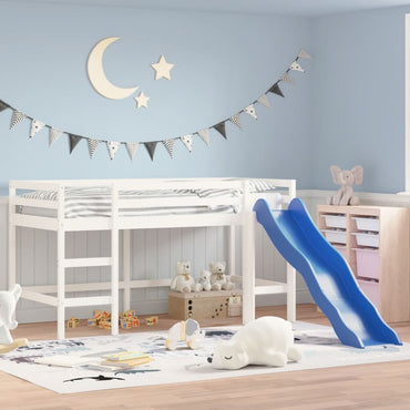 Cama de entrepiso para niños con tobogán en pino sólido, blanco o negro