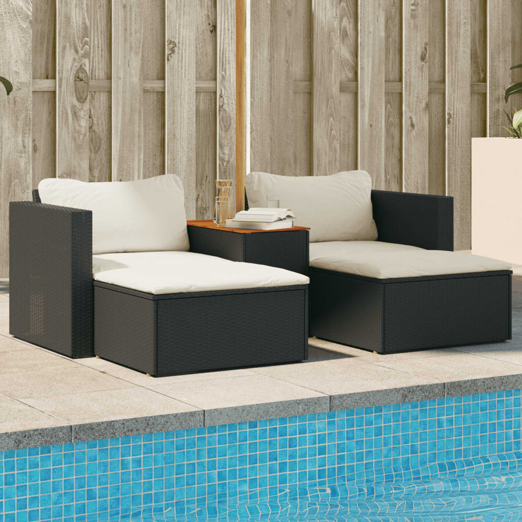 5 pcs garden furniture with black braided resin cushions acacia