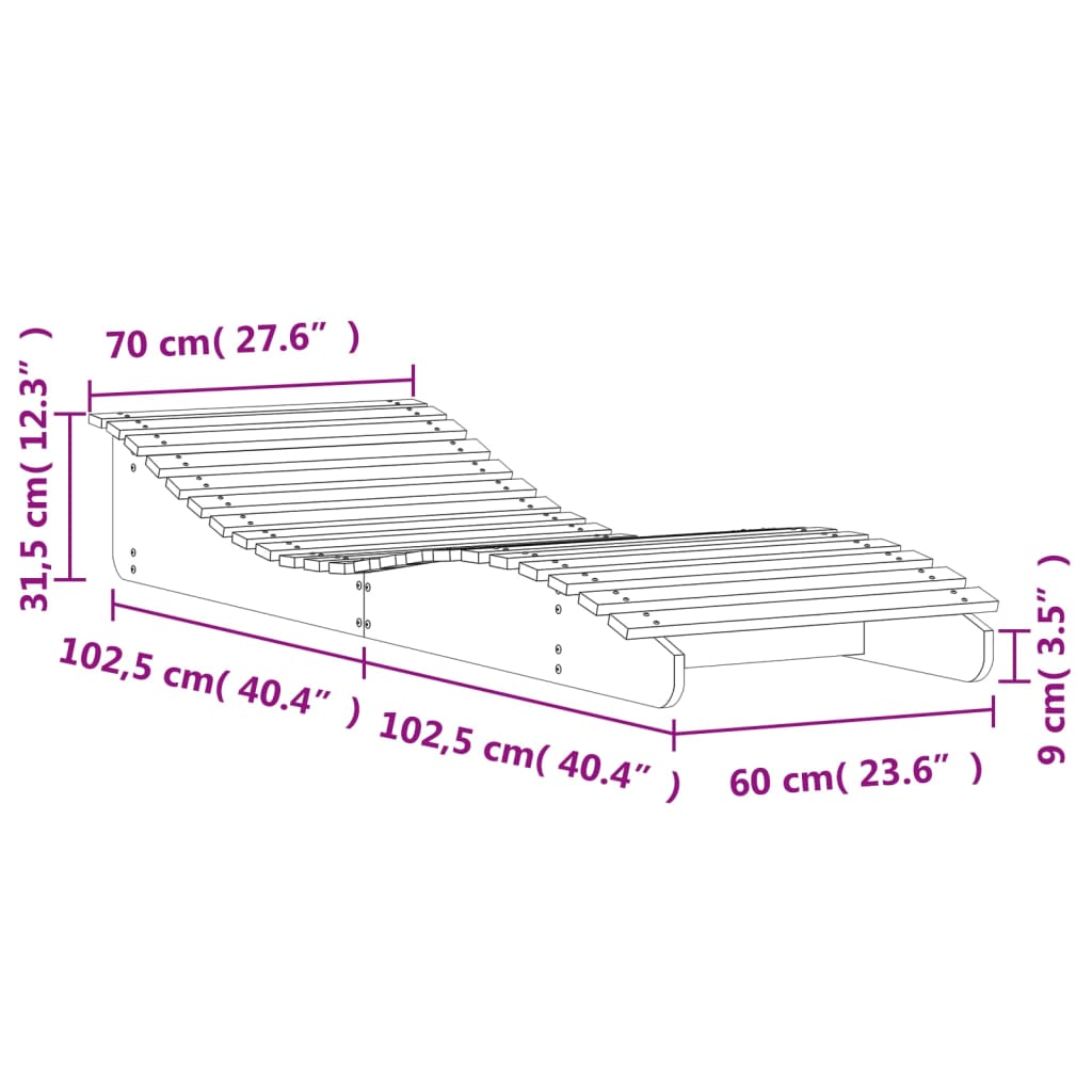 Chaise longue 205x70x31,5 cm bois massif de pin