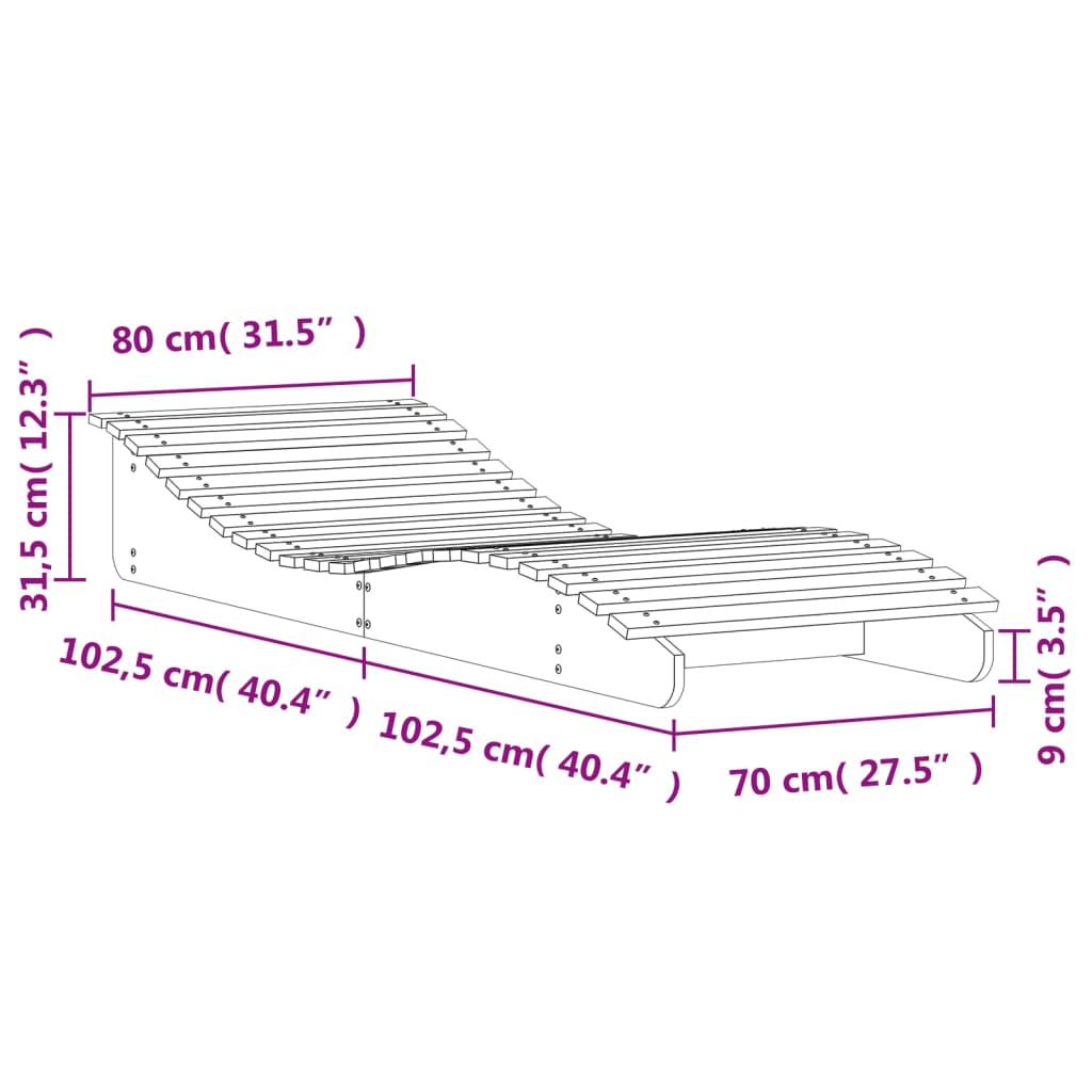 Chaise longue 205x80x31,5 cm bois massif de pin