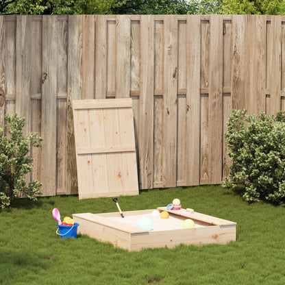 Sandbox with cover 111x111x19.5 cm solid pine wood