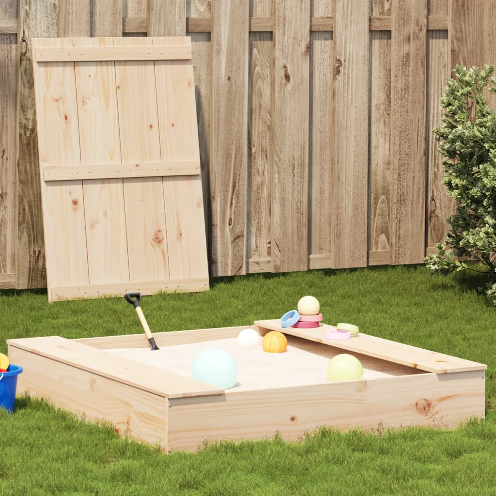 Sandbox with cover 111x111x19.5 cm solid pine wood