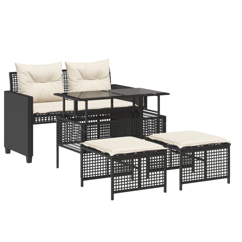 Muebles de jardín con cojines 4 PCS Class de resina trenzada negra