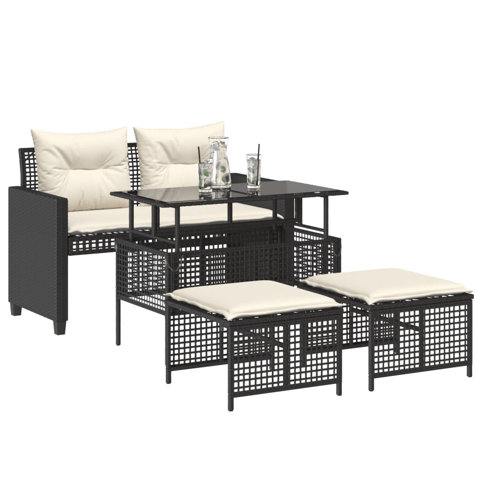 Muebles de jardín con cojines 4 PCS Class de resina trenzada negra