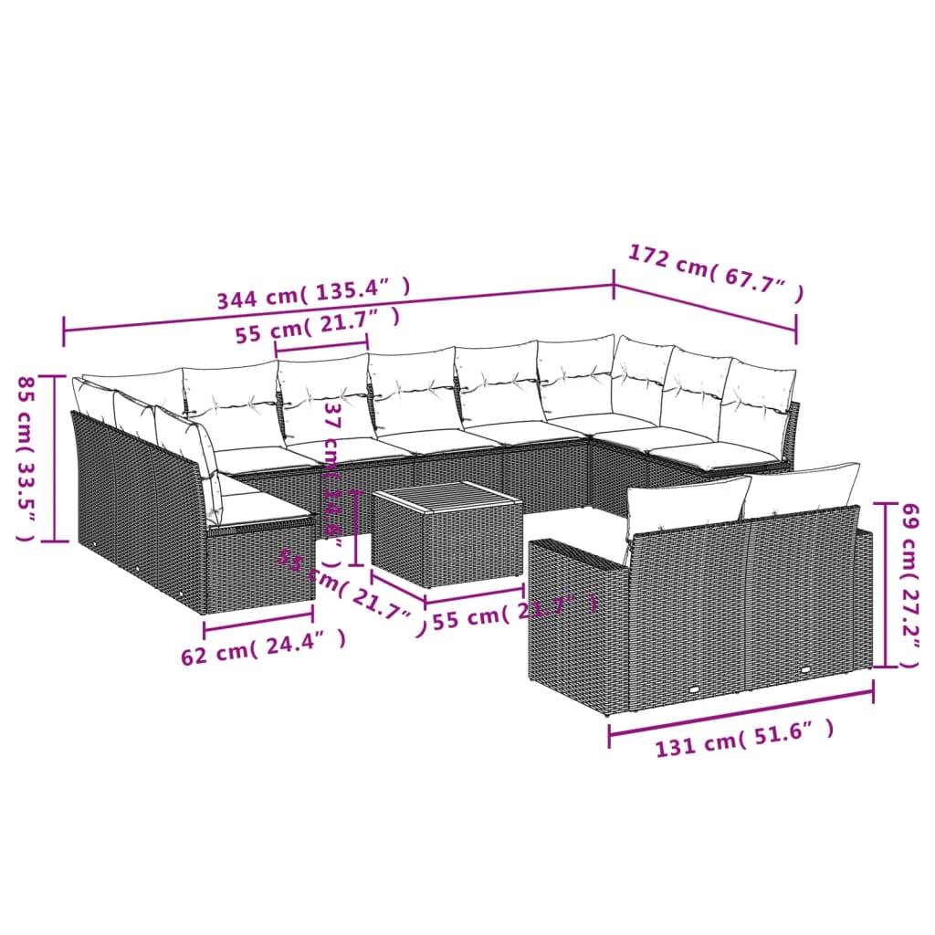 Muebles de jardín con cojines 13 PCS RAVERA NEGRA RACONEDA