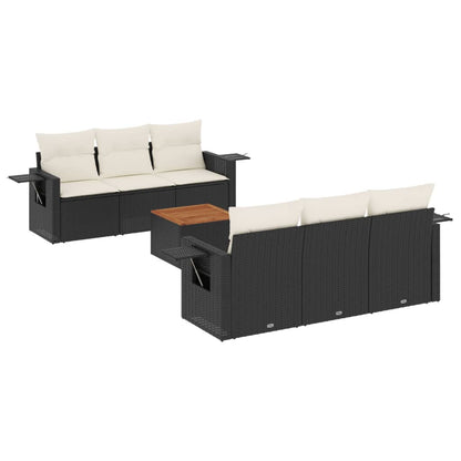 Muebles de jardín 7 PC con cojines de resina trenzada negra