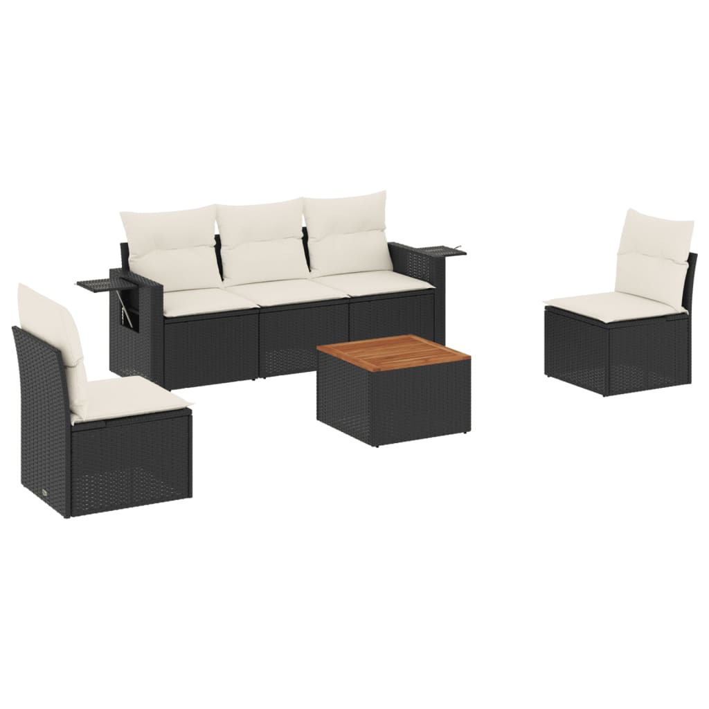 Muebles de jardín de 6 PC con cojines de resina trenzada negra