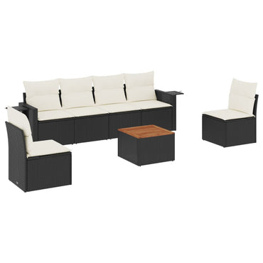 Muebles de jardín 7 PC con cojines de resina trenzada negra