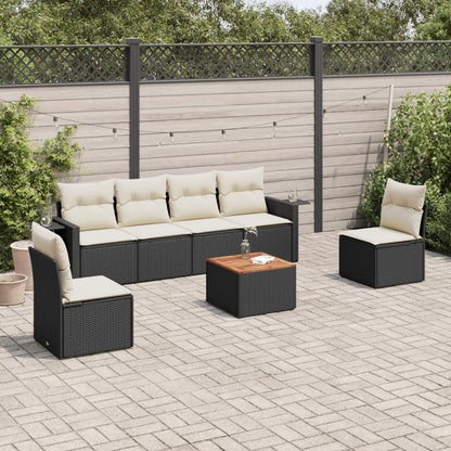 Muebles de jardín 7 PC con cojines de resina trenzada negra